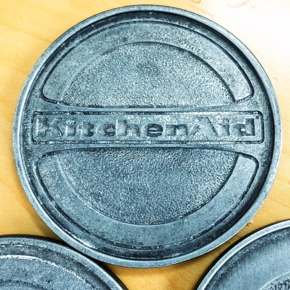 Vintage KitchenAid Whirlpool Corporation Coasters Pewter Metal Keeler Cork